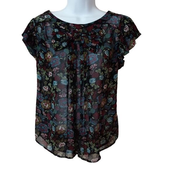 Xhilaration Flutter Sleeve Semi Sheer Top - Picture 1 of 8
